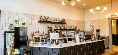 Hotel lobby with cafe
